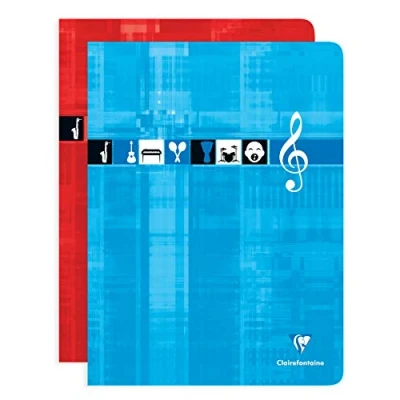 Abbildung von Clairefontaine 3307C Packung mit 10 Notenheften, ideal für Musikunterricht, DIN A4+ 24x32 cm, 24 Blatt, französische Lineatur Notenzeilen, 90g, farbig sortiert, 1 Pack
