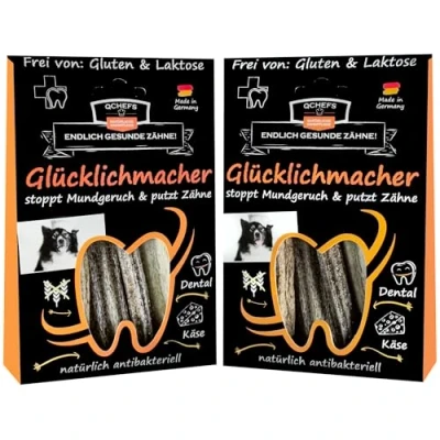 Abbildung von QCHEFS GLÜCKLICHMACHER Kauknochen zur Zahnpflege bei Jungen und Alten Hunden, Kaustange löst Sich im Mund auf stoppt Mundgeruch putzt Zähne Zahnfleischentzündungen (2er Pack)