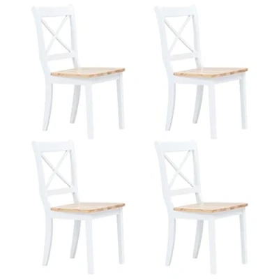 Abbildung von vidaXL Esszimmerstühle 4 STK., Esszimmerstuhl mit Rückenlehne, Essstuhl Küchenstuhl Ergonomisch, Stuhl Holzstuhl für Esszimmer Küche, Weiß Helles Holz Gummiholz Massivholz