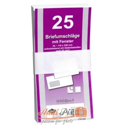 Abbildung von MAILMEDIA 30002411 Briefumschläge DIN lang (220x110 mm), mit Fenster, haftklebend, 80 g/qm, 25 Stück