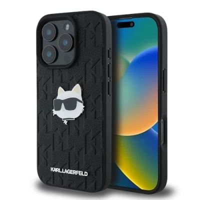 Abbildung von Karl Lagerfeld Hülle Kompatible mit iPhone 16 Pro Max Back Cover case Monogram choupette Head Black (iPhone Max)