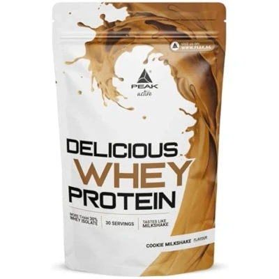Abbildung von PEAK Delicious Whey Protein 900g Geschmack Cookie Milkshake I 30 Portionen Pulver Proteinquelle: Molkenprotein Konzentrat + Isolat ohne Zuckerzusatz mit Verdauungsenzym Laktase