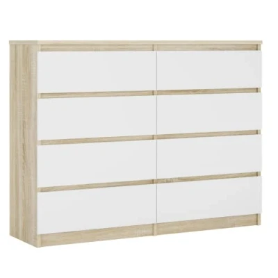 Abbildung von 3E 3xE living.com Kommode mit 8 Schubladen 120 cm, Farbe: Sonoma Eiche/Weiss, H: 102 B: T: 39 cm