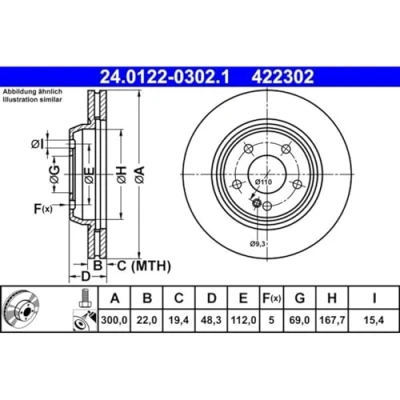 Abbildung von ATE Bremsscheiben 300mm + Beläge hinten passend für E Klasse W213 W238
