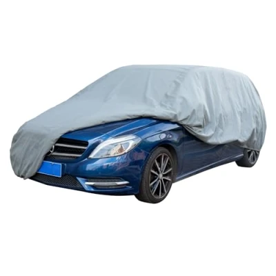 Abbildung von Leader Accessories 3 lagige atmungsaktive Vollgarage Autoplane leichte Ganzgarage Autoabdeckung für Innenbereich (Schrägheck 419x178x152cm,Hellgrau)