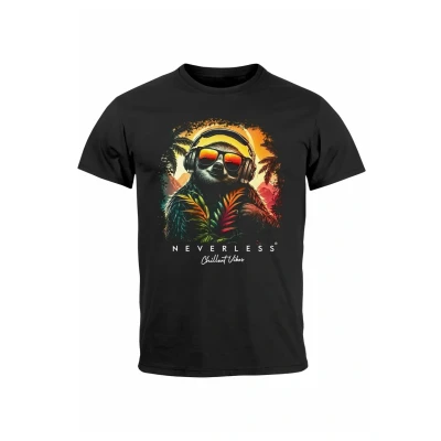 Abbildung von Neverless Musik DJ Chill Faultier Relax SOMM Tshirt print, Herren, Größe: XS, Schwarz