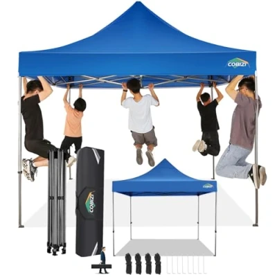 Abbildung von COBIZI Faltpavillon 3x3 Wasserdicht Stabil Winterfest ohne Seitenwand,Pop Up Pavillon Partyzelt,Sonnenschutz Gartenpavillon,Pavillon Faltbar mit Handtasche(3 mal 3m Blau)