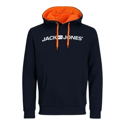 Abbildung von JACK &amp; JONES Herren JJECORP Old Logo Sweat Hood, Kapuzen Hoodie Langarm, Navy Blazer/Shocking Orange, XS