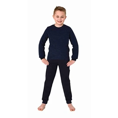 Abbildung von Normann Kuscheliger Jungen Langarm Frottee Schlafanzug Pyjama mit Bündchen, Farbe:blau, Größe:140
