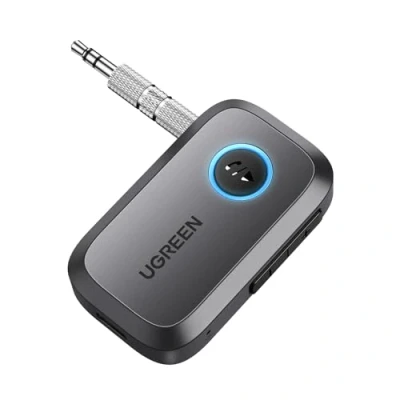 Abbildung von UGREEN Aux Bluetooth Adapter Auto 5.3 Empfänger Freisprechanruf, Dual Kopplung, 15 Stunden Spielzeit Klinke für Autoradio/Stereoanlage/Headset (Space Gray)