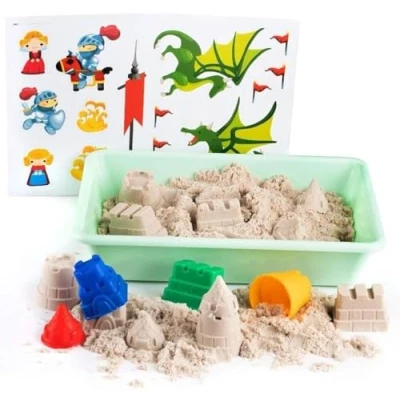 Abbildung von Magic Sand Castle Set 1 kg Knetsand, 4 Sandknete Burgenförmchen Zubehör Magischer Knete Geschenke für Kinder, Mädchen und Jungen