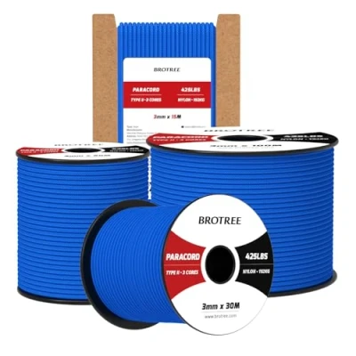 Abbildung von Brotree Paracord 3mm 30M 100% Nylon Seil Schnur Typ II 425 mit 3 Kern für Survival, Outdoor, Armband, Basteln Bruchlast 192kg (Dunkelblau)