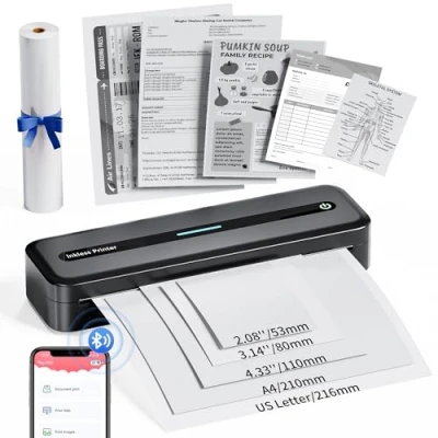 Abbildung von COLORWING M832 Thermodrucker für A4 Thermopapier, Bluetooth Mobiler Drucker, Drucker Klein Kompakt iPhone und Android, Portable Printer, Thermal Inkless Printer Schwarz