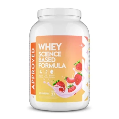 Abbildung von WFN Approved Whey Proteinpulver Erdbeere 1 kg Mit Laktase Enzymen Sehr gut lösliches Eiweißpulver 33 Portionen Made in Germany Extern Laborgeprüft