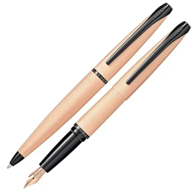 Abbildung von Cross ATX Kugelschreiber und Füllfederhalter Geschenkset (Strich bzw. Federstärke M, Schreibfarbe schwarz) gebürstetes Rosegold