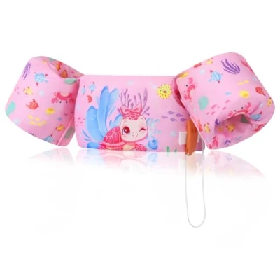 Abbildung von MoKo Kinder Schwimmflügel, Cartoon Schwimmende Badeanzug Schwimmtraining Jacke Schwimmflügel mit Schnalle für Jungen Mädchen, 20 bis 50 lb, Rosa Schildkröte