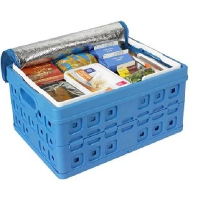 Abbildung von Sunware Square Klappkiste 32 Liter mit Griff 490x360x250 mm + Kühltasche blau/weiß