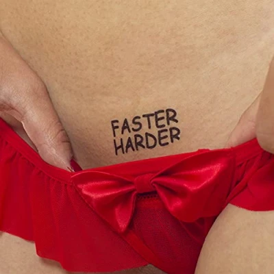 Abbildung von 10 x Faster Harder Tattoo Schriftzug in schwarz Sexy Kinky Fetisch (10)