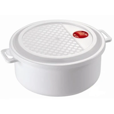 Abbildung von HEIDRUN Mikrowellen Topf/Schüssel mit Deckel+Ventil 3,0 Liter, Ø23 x 10cm weiß/transparenter Deckel