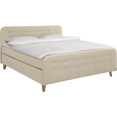 Abbildung von TOM TAILOR HOME Boxspringbett &quot;NORDIC BOX&quot;, mit Knopfheftung im Kopfteil und Fußteil, Füße in Buche natur