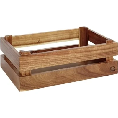 Abbildung von APS Holzbox SUPERBOX , Holzkiste, Weinkiste, Buffetbox, Dekoholzbox, Aufbewahrungskiste, Möbelkiste, 29 x 18,5 cm, H: 10,5 Akazienholz, passend zu GN 1/4
