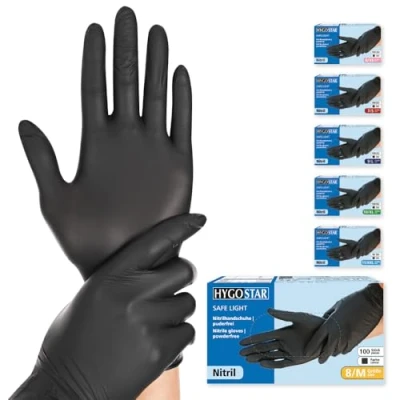 Abbildung von HYGOSTAR Nitrilhandschuhe Safe Light, puderfrei, schwarz, 1 Packung = 100 Stück, Größe: M
