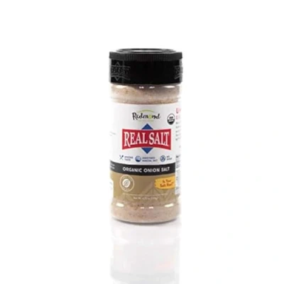 Abbildung von Real Salt Seasonings organic ONION Salz, 135g Streuer natürliches Speisesalz aus einem alten Ur Meer in Utah, kombiniert mit feiner BIO Zwiebel, reich an Mineralien