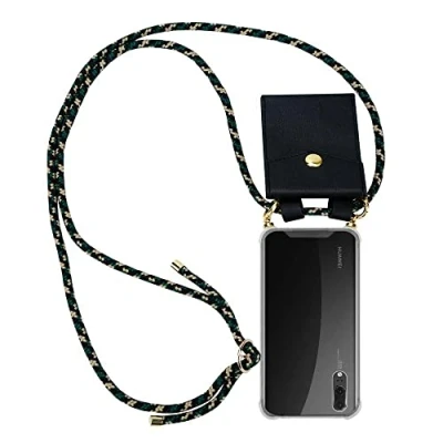 Abbildung von Cadorabo Handykette kompatibel mit Huawei P20 Schutzhülle TPU Silikon Case Necklace Design Slim Kratzfest Kordel Band Etui Rundumschutz Hülle für in Grün