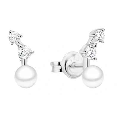 Abbildung von Gaura Pearls Perlenohrringe Elegant weiß Kasumi like Perle, 10 11 mm, Englischer Verschluss, 585 Roségold plattiert (1 Mik) 925 Silber