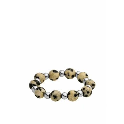 Abbildung von Purelei® Coast Ring Elastischer aus Dalmatiner Jaspis &amp; Edelstahl in Gold, Silber oder Roségold Größen S/M M/L Stilvoll anpassbar Fidget Anxiety (Silver, M L)