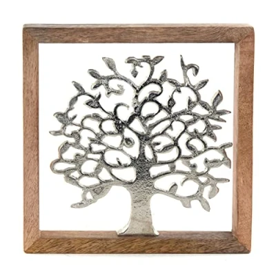 Abbildung von DESIGN DELIGHTS WANDBILD Lebensbaum 20 cm, Metall, Mangoholz Baum des Lebens Wanddeko, Metallbild mit Holzrahmen