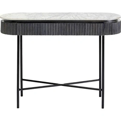 Abbildung von Kare Konsole Glenn, schwarz/grau/weiß, Flurkonsole, 2 Schubläden, Mango Massivholz, heller Marmorplatte, Naturstein, verdeckte Griffmulden, Riffeloptik, 80x100x32cm (H/B/T)
