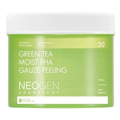 Abbildung von DERMALOGY by NEOGENLAB Feuchte PHA Gaze Peeling Pads mit grünem Tee (30 Pads) und beruhigendes Pad AHA, BHA, PHA, LHA, Hyaluronsäure koreanische Hautpflege