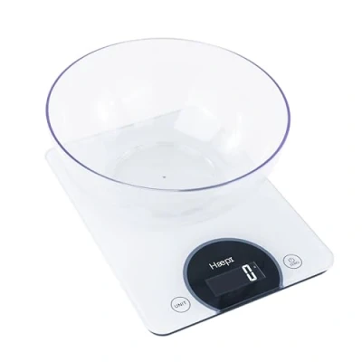 Abbildung von Haepi, Elektronische Glas Küchenwaage, hohe Kapazität 15 kg/1g, Tarierfunktion, ideal für Backwaren, inklusive Schüssel, Batterien inklusive, Jahre Garantie