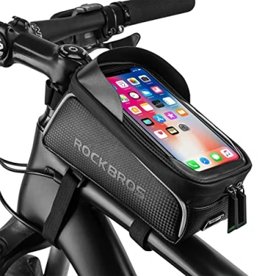 Abbildung von ROCKBROS Rahmentasche Fahrrad Wasserdicht Lenkertasche Oberrohrtasche Touchscreen (für iPhone XR XS MAX X 8 7 6 Plus/Samsung Galaxy S10+ Note 9 / Huawei P30 Pro Smartphones bis zu 6.5 Zoll)