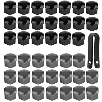 Abbildung von GUUZI 20 Stück 17mm Schwarze Radmutternkappen + Graue Radmutternkappen, Universelle Sechskant Reifenmutternabdeckungen Schraubenabdeckung, mit Entfernungswerkzeug