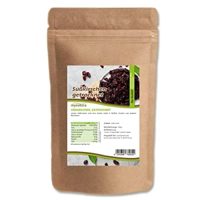 Abbildung von Mynatura Süßkirschen getrocknet, Ohne Stein I Ungesüßt Trockenobst Zusätze Backen Kirschen Snack Müsli Vegan Beutel (2x 1000g)