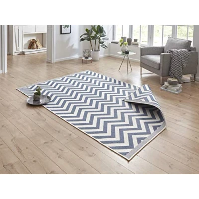 Abbildung von NORTHRUGS in und Outdoor Teppich Palma 160x230cm Wendeteppich Wetterfest Modernes Design Zick Zack Muster Läufer für Balkon Terrasse Garten Wintergarten Wohnzimmerteppich Wasserfest Blau Creme