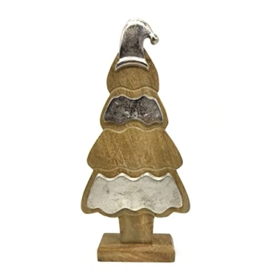 Abbildung von DARO DEKO Holz Tannenbaum mit Standfuss Natur braun Silber 28cm