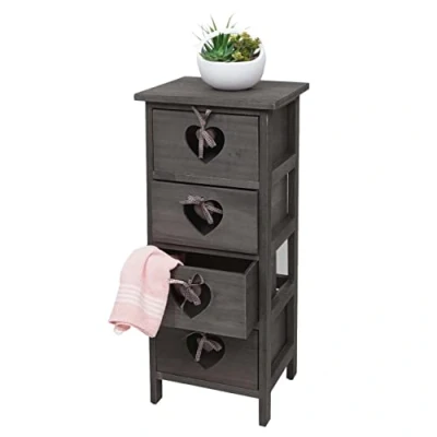 Abbildung von Mendler Kommode Forli, Schubladenkommode Schrank, 4 Schubladen mit Herzen 70x29x25cm, Shabby Look, Vintage grau braun