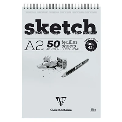 Abbildung von Clairefontaine 96641C Skizzenblock mit Doppelspirale Sketch Papier, Din A2, 42 x 59 cm, 50 Blatt, 90 g Packung, elfenbein