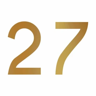 Abbildung von Zahlenaufkleber Nummer 27, Gold, 10cm (100mm) hoch, Aufkleber mit Zahlen in vielen Farben + Höhen, wetterfest