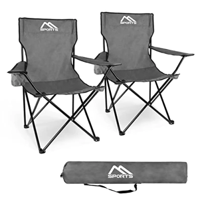 Abbildung von MSPORTS Campingstuhl Premium inkl. Tragetasche in Grau Anglerstuhl Faltstuhl 2er Set Klappstuhl mit Armlehne und Getränkehalter praktisch robust leicht