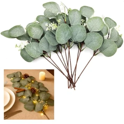Abbildung von Künstliche Pflanzen, Eukalyptus Pflanzen Zweige, künstlichen Blumen Blättern, dekorative Kunststoff Efeu für drinnen, Garten draußen, Schlafzimmer, Vase, Dekoration 12 Bündel