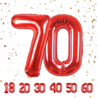 Abbildung von 70 Geburtstag Deko zahlen luftballon jahre Folienballon Rot für 70. Geburtstagsdeko Männer Frauen Ballon Zahl zum fliegt mit Helium