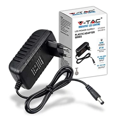 Abbildung von V TAC Netzteil 12 42 W 3,5 A für Kameras, LED Streifen, Modem, Plug&amp;Play mit Netzstecker Bildschirme und elektronische Geräte Eingang AC 100 240 50/60 Hz, Schwarz