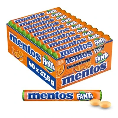 Abbildung von Mentos Fanta Dragees, Frucht Bonbons mit Original Flavour, Kaubonbons fruchtigem Orangen Limonaden Geschmack, Multipack (40 Rollen à 37,5g)