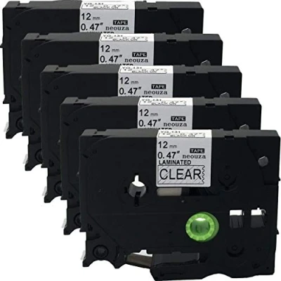 Abbildung von NEOUZA 5PK Compatible For Brother P Touch Laminated Tze Tz Label Tape Cartridge 12mmx8m (TZe 131 Black on Clear)