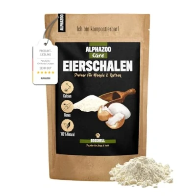 Abbildung von alphazoo Eierschalenpulver Hund &amp; Katze 250g I Calcium hochdosiert aus Eierschale für Knochen, Zähne Wachstum Natürliches Kalzium Hundewelpen Kitten Natürlicher, Reiner Barf Zusatz