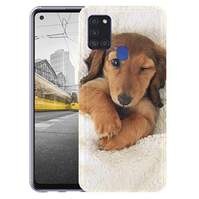 Abbildung von KX Mobile Hülle für Samsung A21s Handyhülle Motiv 1329 Dackel Welpe Hund Hundebaby Premium Silikonhülle SchutzHülle Softcase HandyCover Galaxy